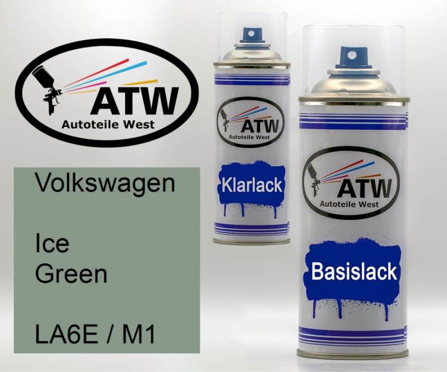 Volkswagen, Ice Green, LA6E / M1: 400ml Sprühdose + 400ml Klarlack - Set, von ATW Autoteile West.